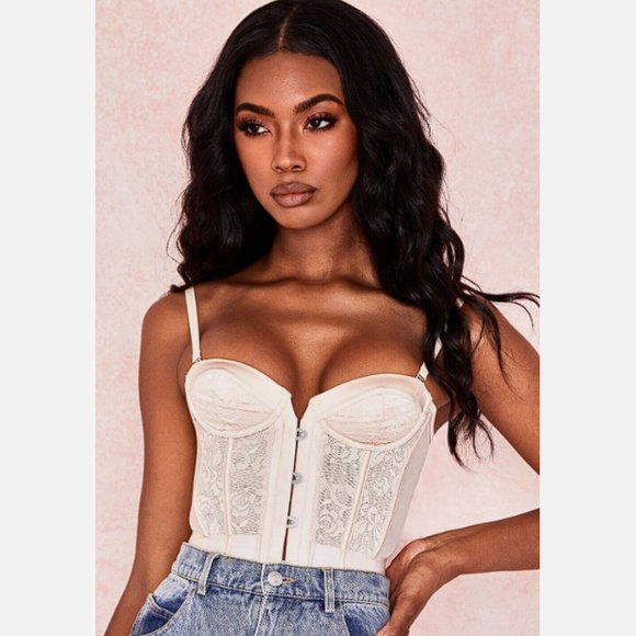 House of CB Tops - RARE HOUSE OF CB 'Mikaelya' Beige Lace Boned Corset NWOT